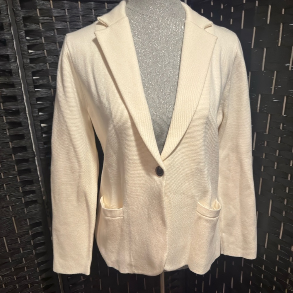 J. Crew Cream Women's Sweater Blazer w pockets. NWT Sz L petite - Picture 3 of 9